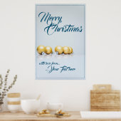 Poster Cinq boules dorées de Noël - écriture bleue (Cuisine)