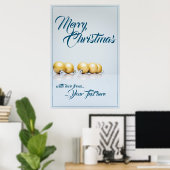 Poster Cinq boules dorées de Noël - écriture bleue (Bureau à domicile)