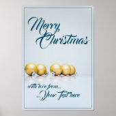 Poster Cinq boules dorées de Noël - écriture bleue (Devant)