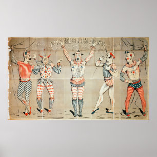 Poster Cinq clowns célèbres attachés aux sables