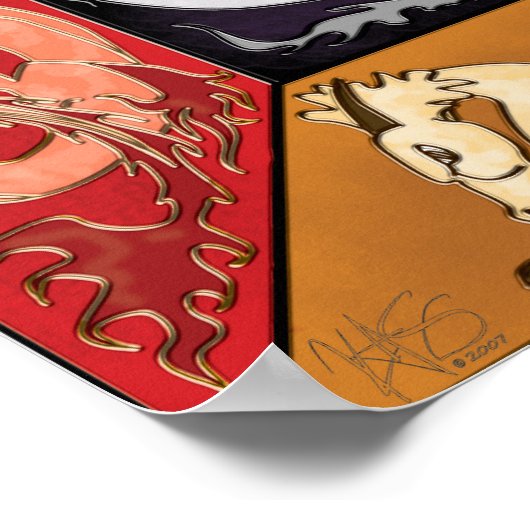 Poster Cinq dragons élémentaires (Coin)