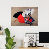 Poster Cinq fans, Hokusai (Bureau à domicile)