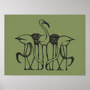 Poster Cinq Flamants roses par Gerrit Willem Dijsselhof