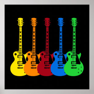 Poster Cinq guitares électriques colorées