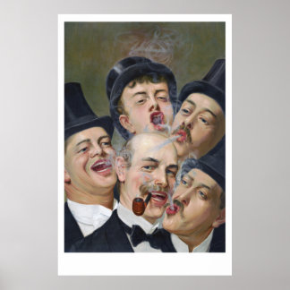 Poster Cinq Hommes Fumeurs Jolly Jouer Des Cartes