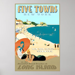 Poster Cinq villes Long Island New York South Shore Beach
