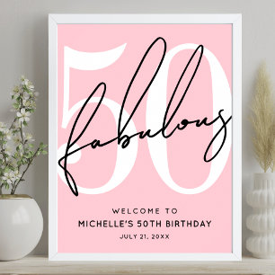 Poster Cinquante Fabuleux Rose Gommé 50ème Anniversaire d
