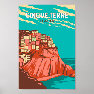 Poster Cinque Terre Italie Travel Art Vintage