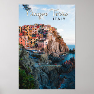 Poster Cinque Terre Italy Watercolor Vintage 