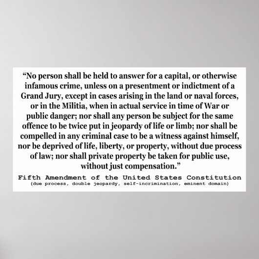 Poster Cinquième amendement à la Constitution des États-U (Devant)