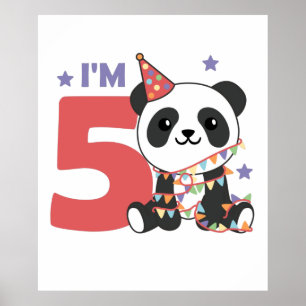 Poster Cinquième Anniversaire Panda Pour Enfants 5 Ans Po
