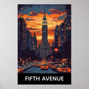 Poster Cinquième Avenue New York USA Art Ancien Voyage