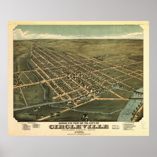 Poster Circleville Ohio 1876 Carte panoramique antique (Devant)