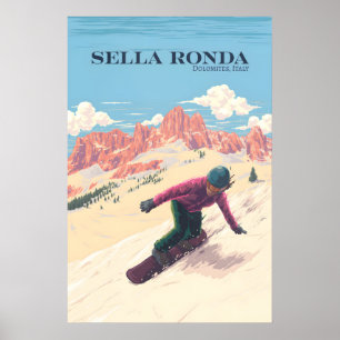 Poster Circuit de ski Sella Ronda Italie Snowboarding Voy
