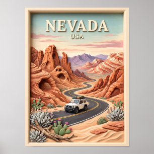 Poster Circuit Nevada Vallée de Feu Texture Vintage 3D