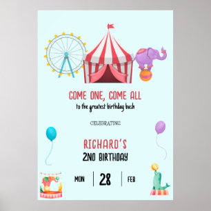 Poster Cirque Carnaval Thème Fête d'anniversaire pour enf