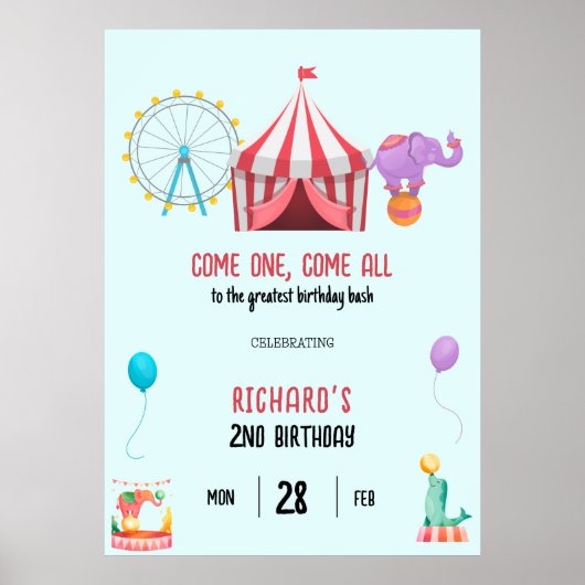 Poster Cirque Carnaval Thème Fête d'anniversaire pour enf (Devant)