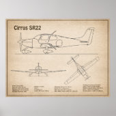 Poster Cirrus SR22 - Plans de dessin du plan directeur de (Devant)