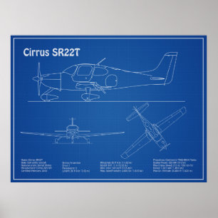 Poster Cirrus SR22T - Plans de dessin du plan d'avion AD