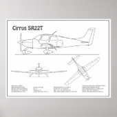Poster Cirrus SR22T - Plans de dessin du plan d'avion BD (Devant)