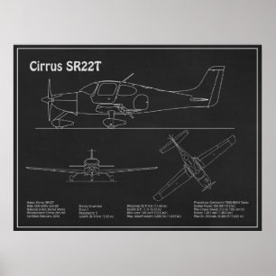 Poster Cirrus SR22T - Plans de dessin du plan d'avion PD