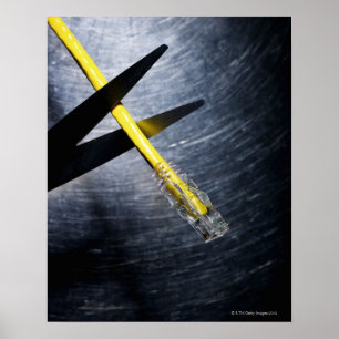 Poster Ciseaux coupant le câble de connexion d'Ethernet