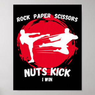 Poster Ciseaux de papier rock noix coup de pied Win Funny