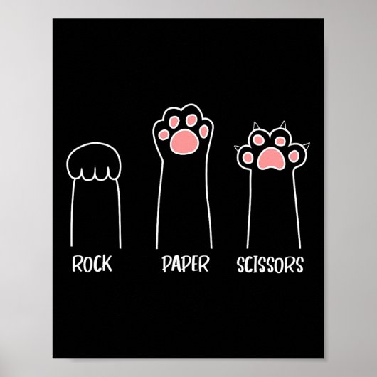Poster Ciseaux Papier Rocher Jeu Maigre Paw Drôle Chat (Devant)