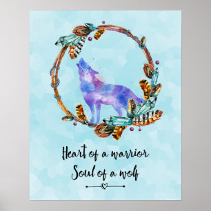 Poster Citation à l'aquarelle Howling Wolf Boho Style