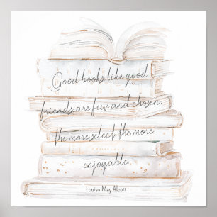 Poster Citation d'amitié et de livres à l'aquarelle blanc