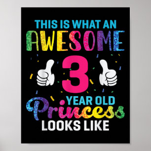 Poster Citation d'anniversaire de la princesse âgée de 3