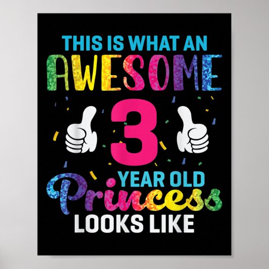 Poster Citation d'anniversaire de la princesse âgée de 3 (Devant)