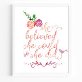 Poster Citation D'Aquarelle, Elle Croyait Qu'Elle Le Pouv