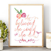 Poster Citation D'Aquarelle, Elle Croyait Qu'Elle Le Pouv