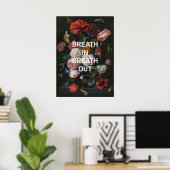 Poster Citation De Beathing Mindful + Peinture De Fleurs  (Bureau à domicile)