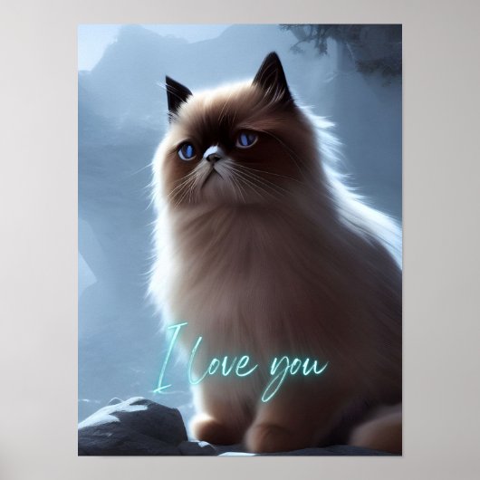 Poster Citation de chat himalayen mignon Je t'aime décora (Devant)