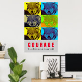 Poster Citation de courage motivationnel Wolf Pop Art (Bureau à domicile)