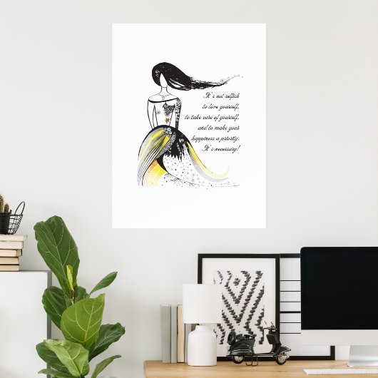 Poster Citation de dame illustrée d'inspiration Self LOVE (Bureau à domicile)