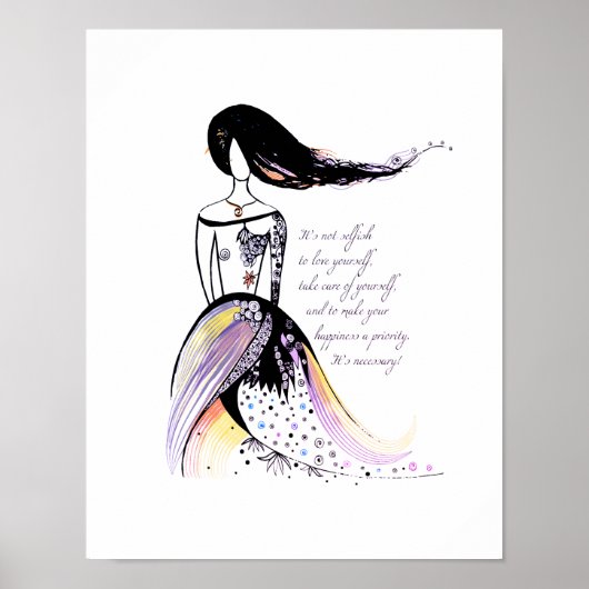 Poster Citation de dame illustrée d'inspiration Self LOVE (Devant)