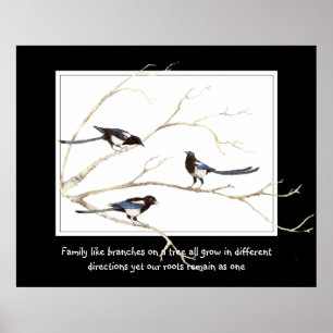 Poster Citation de famille avec aquarelle Magpie Bird Fam