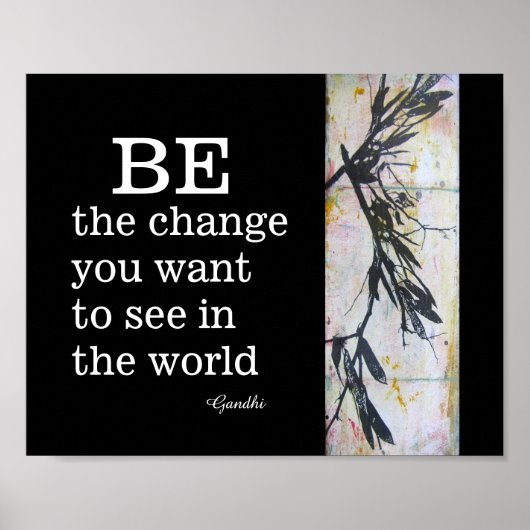 Poster Citation de Gandhi soit le changement en noir et b (Devant)