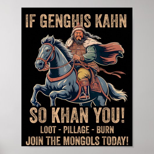 Poster Citation de Gengis Khan Drôle Histoire de Mongolie (Devant)