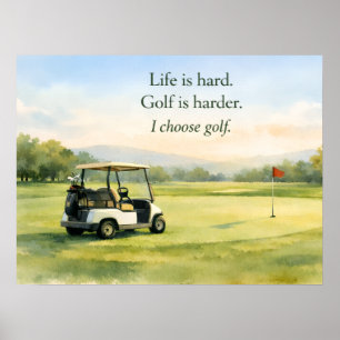 Poster Citation de golf avec chariot de golf sur le vert 