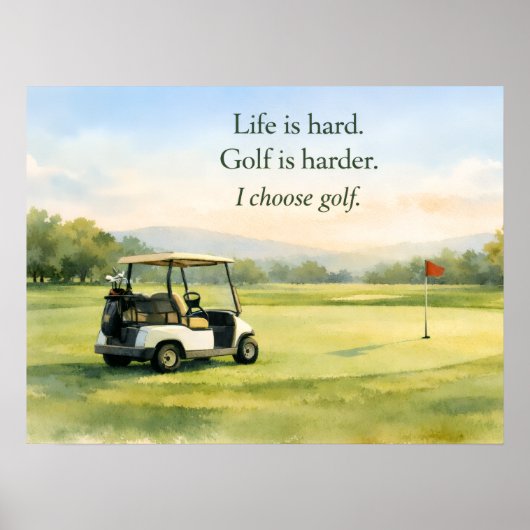 Poster Citation de golf avec chariot de golf sur le vert (Devant)