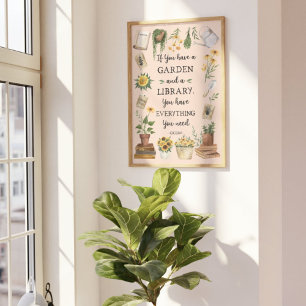 Poster Citation de jardinage et de bibliothèque Tournesol