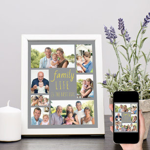 Poster Citation de la vie de famille - Collage photo gris