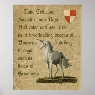 Poster Citation de licorne inspirante sur parchemin antiq