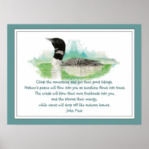 Poster Citation de Muir Nature, Aquarelle Loon Wilderness