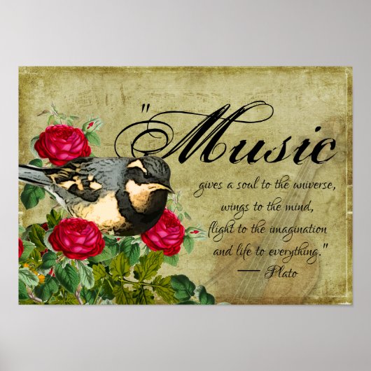 Poster Citation de musique, Rose et ornithologie, Violon  (Devant)