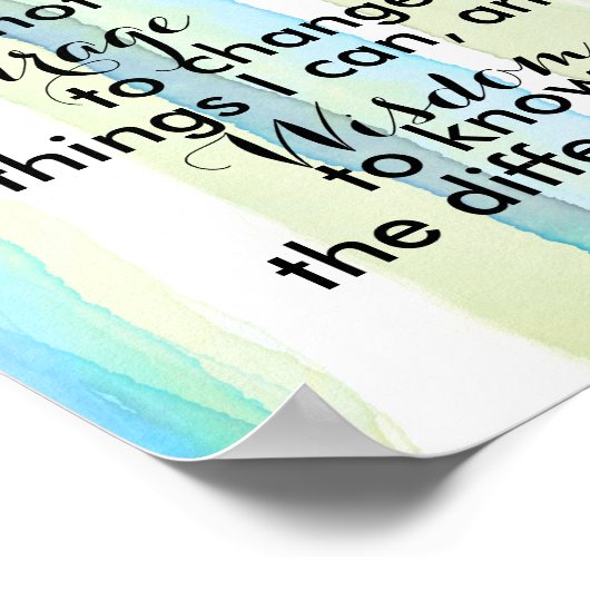 Poster Citation de prière de sérénité rayures turquoise e (Coin)